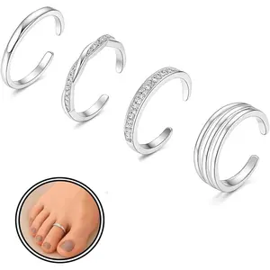 925 Sterling Silver Toe Rings Set for Women – Minimalist 14K Gold Plated Open Adjustable Bands, Simple Beach Foot Jewelry for Summer