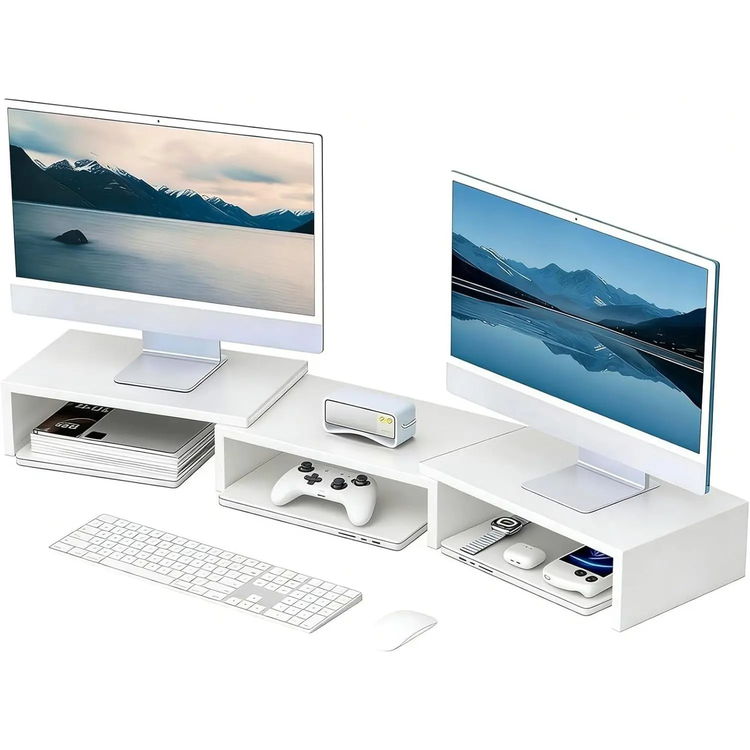 Desk Organizers and Accessories, Dual Monitor Stand Riser, Monitor Desk Shelf for Desktop Organization (White)