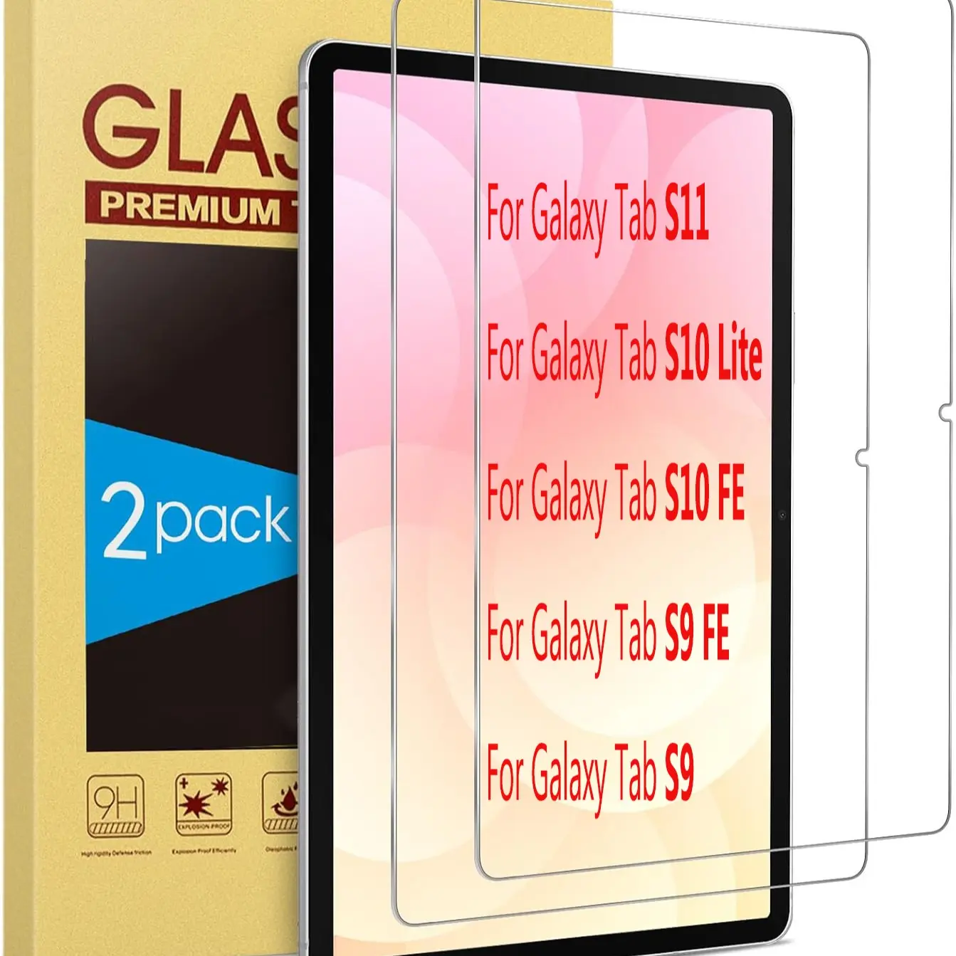 2 Pack Screen Protector for Samsung Galaxy Tab S11/ S10 Lite/ S10 FE/ S9 FE/ S9, (11"& 10.9") Tempered Glass Compatible with S Pen, Case Friendly, Durable, Anti-Scratches