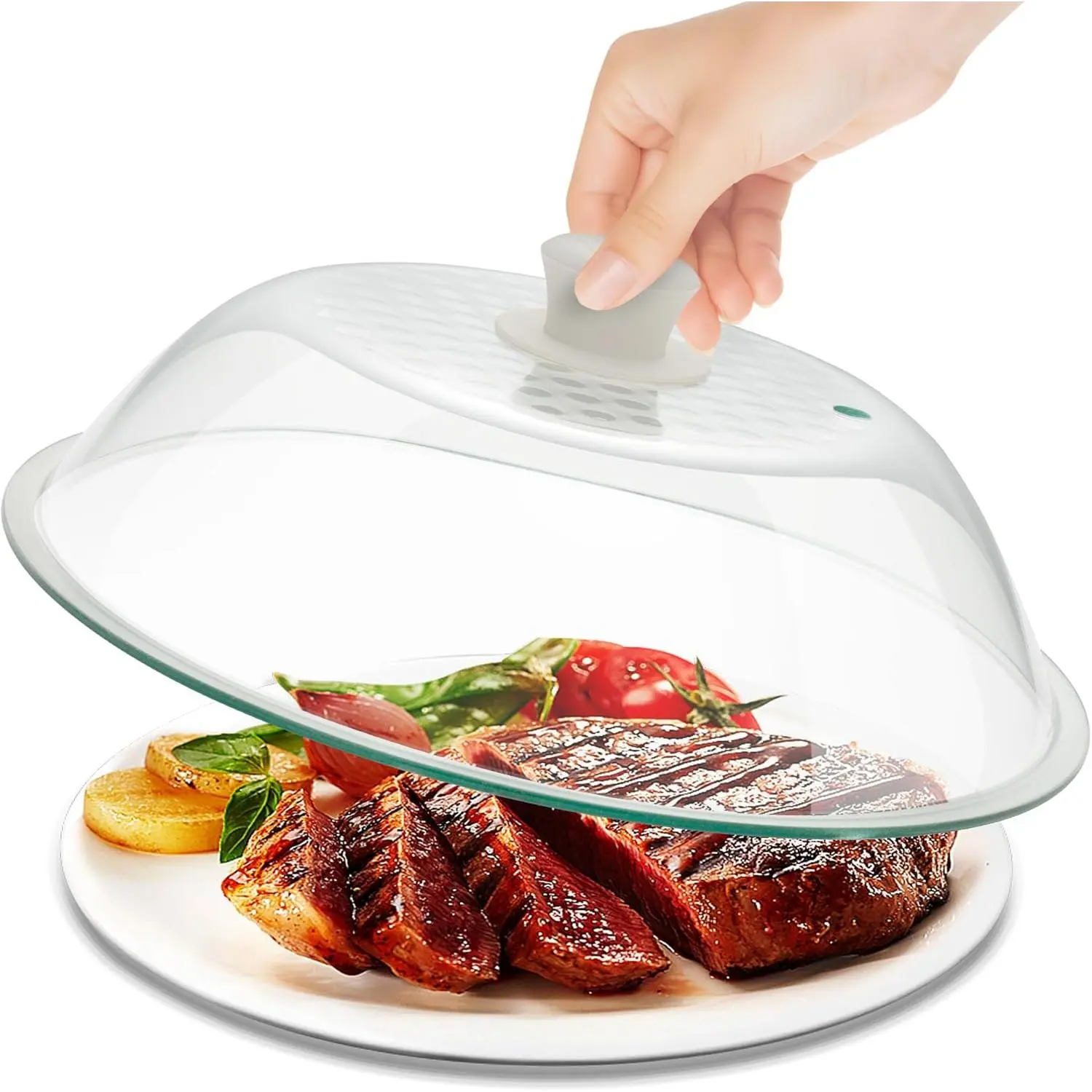 Lighter Weight Tempered Glass Microwave Splatter Cover - 11.5 inch (Inner Diameter 10.6”) - Heat-Resistant -Durable Glass Lid with Vent, Silicone Knob, Dishwasher Safe, 100% Food Grade - BPA Free