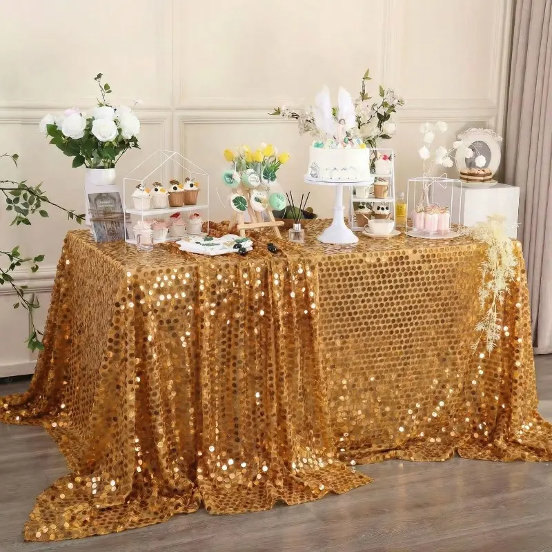 Nordic & American-style hotel INS wedding banquet tablecloth, hexagonal tulle base with iridescent large fish-scale sequin table cover, Party Decor