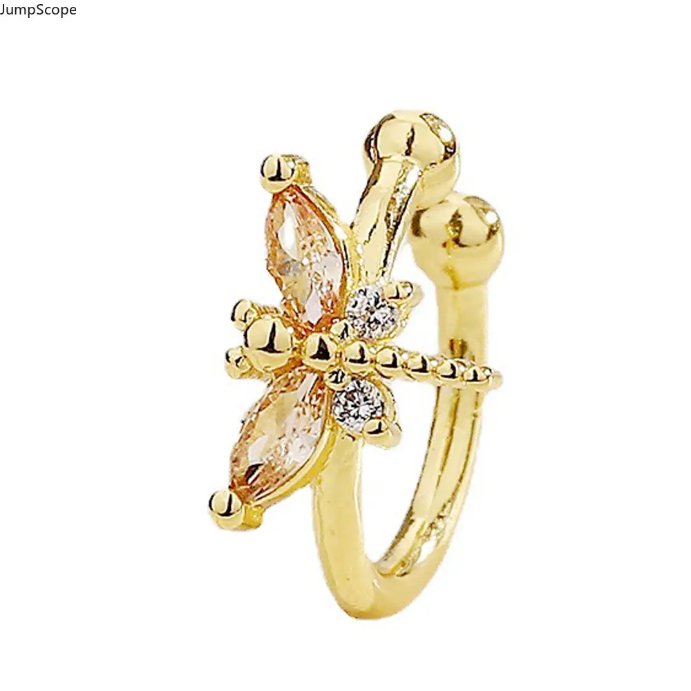 Dragonfly Zircon Cartilage Ear Cuff No Piercing For Women, Dainty Crystal Insect Bug Ear Clip Minimal Elegant Fairy Non-Pierced Stackable Ear Jewelry Gold Silver Two Tone Cross-Border Viral Accessories