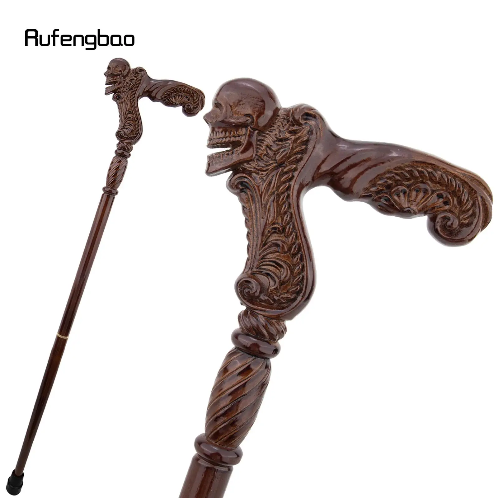 Skull Brown Wooden Fashion Walking Stick Decorative Vampire Cospaly Party Wood Walking Cane Halloween Mace Wand Crosier 93cm