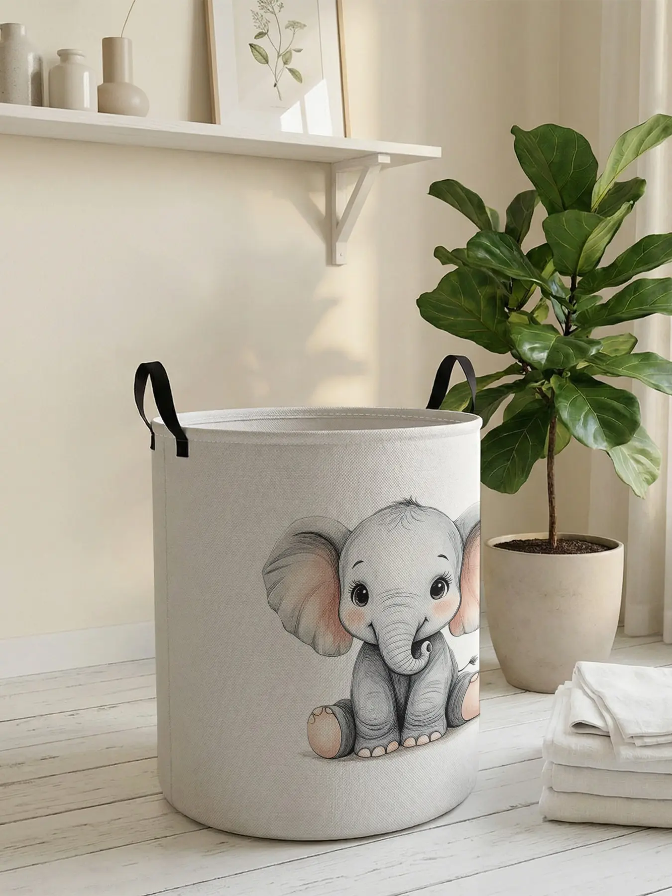 Elephant Print Laundry Basket with Handle, Durable Foldable Storage Bag, Large Capacity Clothes Organizer, Toy Box, All Seasons Casual Style