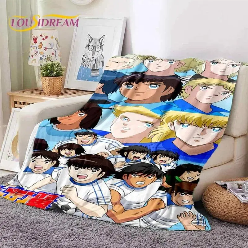 Captain Tsubasa Cartoon Print Polyester Flannel Blanket - Soft Multi-Size Throw Blanket for Bedroom Decor, Camping Travel, Sports & Outdoor Sleeping Gear Gift