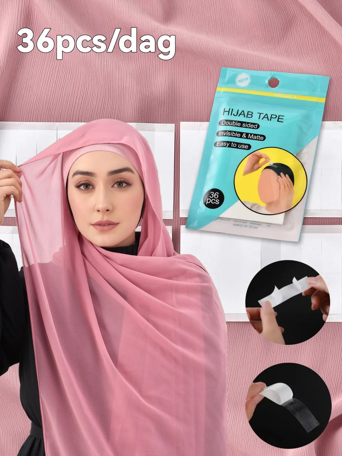 36pcs/bag Hijab Double Sided Fixing Tape, Non-Slip Invisible Adhesive, Muslim Headscarf Holder, Women's Practical Accessory