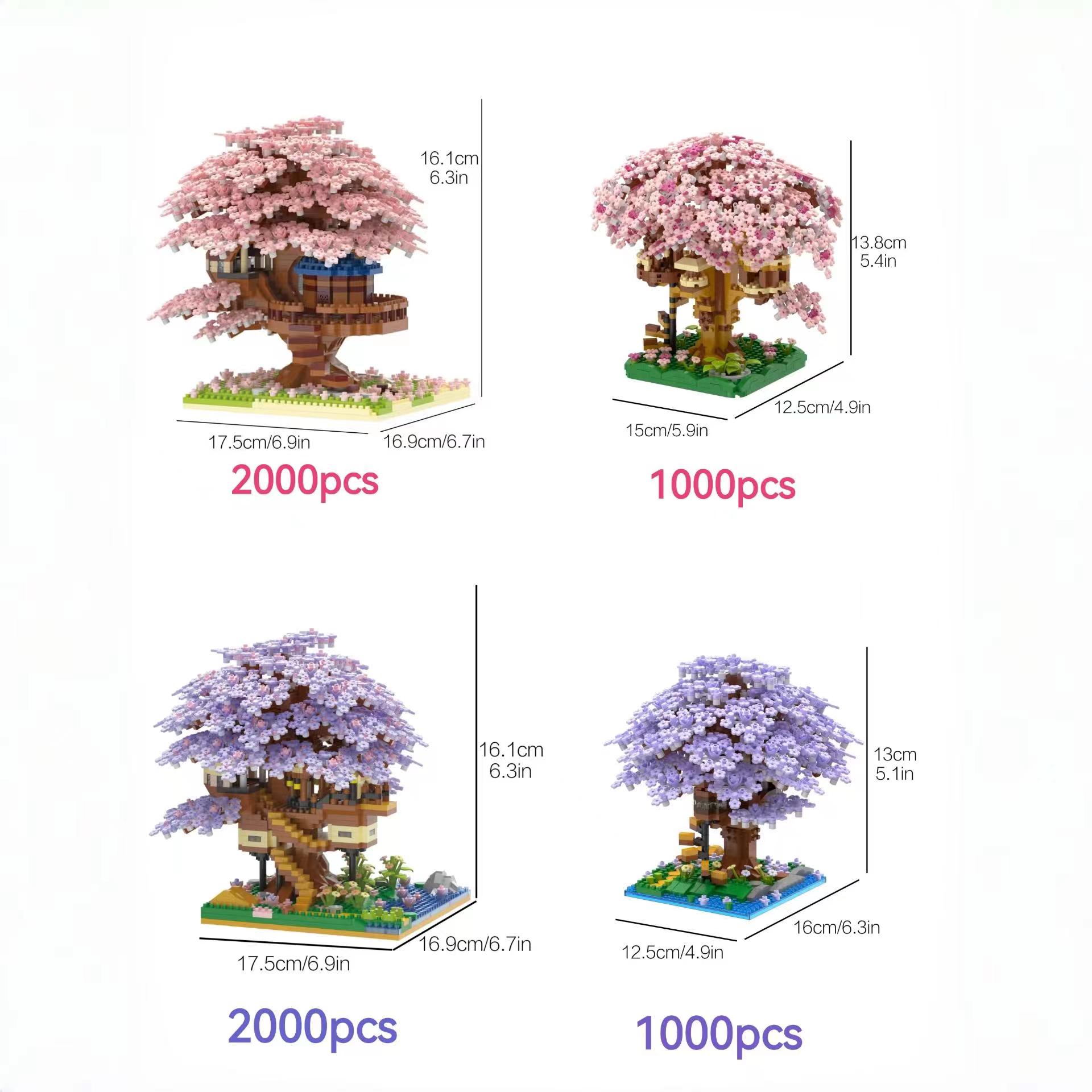 Mini Cherry Blossom Tree House Building Blocks Model (1 Box), Creative House Building Kit and Educational Blocks Toy for Kids, Home Decoration, Birthday and Festival Gift
