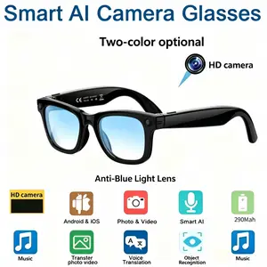 Intelligent camera AI translation glasses, high-definition lens anti shake shooting, real-time multi country translation+AI image recognition, Bluetooth call wireless image transmission, lightweight and waterproof all-around black technology glasses for d
