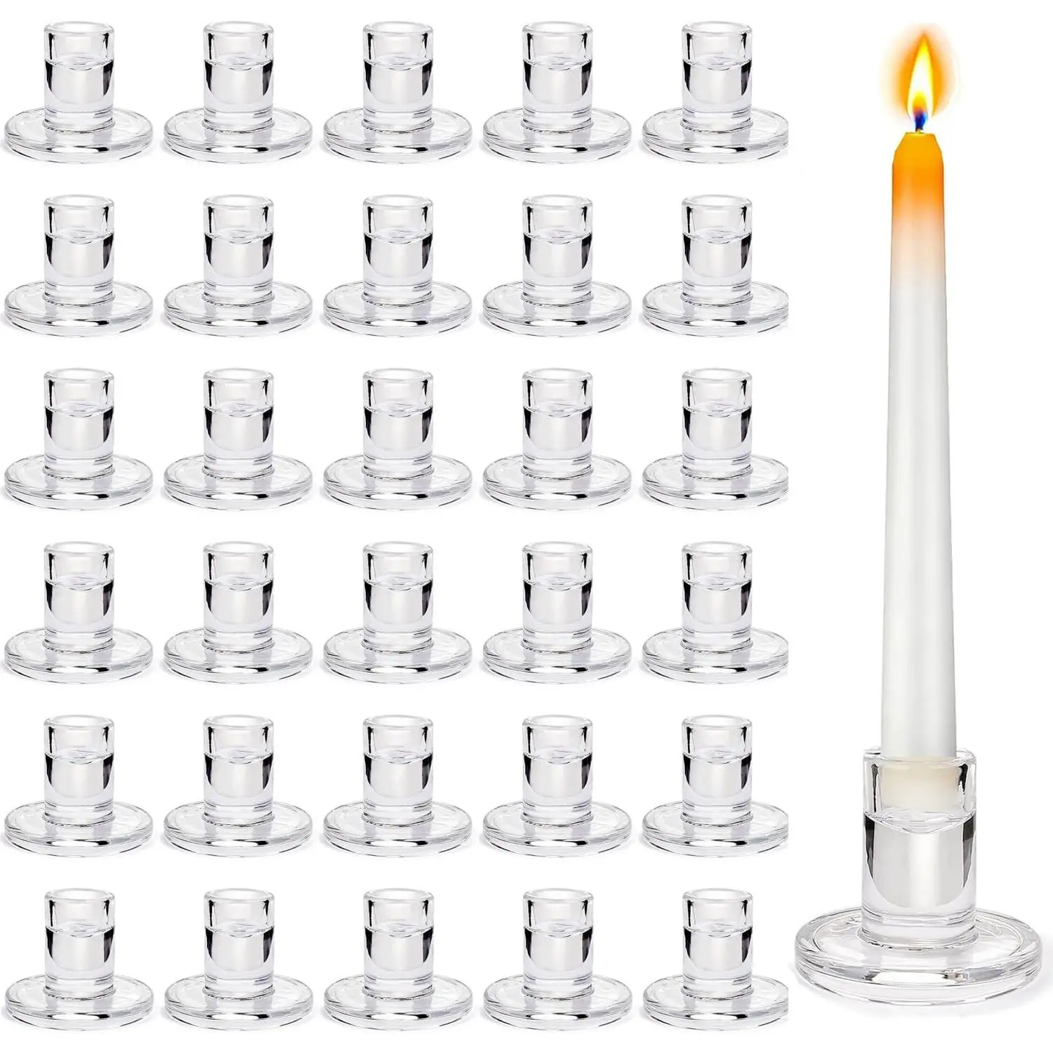 36 Pack Clear Glass Taper Candle Holders 2.5 Inch Small Candlestick Stands for Candle Sticks Christmas Party Living Room Dinner Advent Decoration