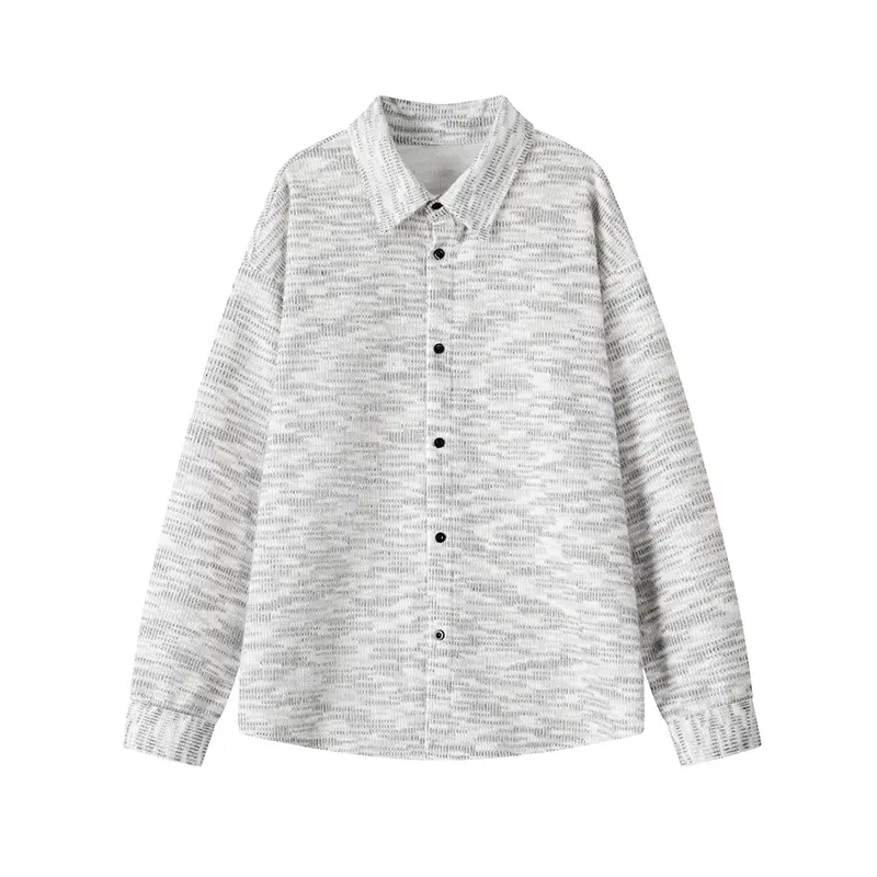 American Vintage Yarn‑Dyed Marled Knit Shirt Jacket, Lapel Collar Single‑Breasted Drop‑Shoulder Loose Fit, Marled Textured Fabric, Men’s Fall Casual Layering Open‑Front Shirt Overshirt
