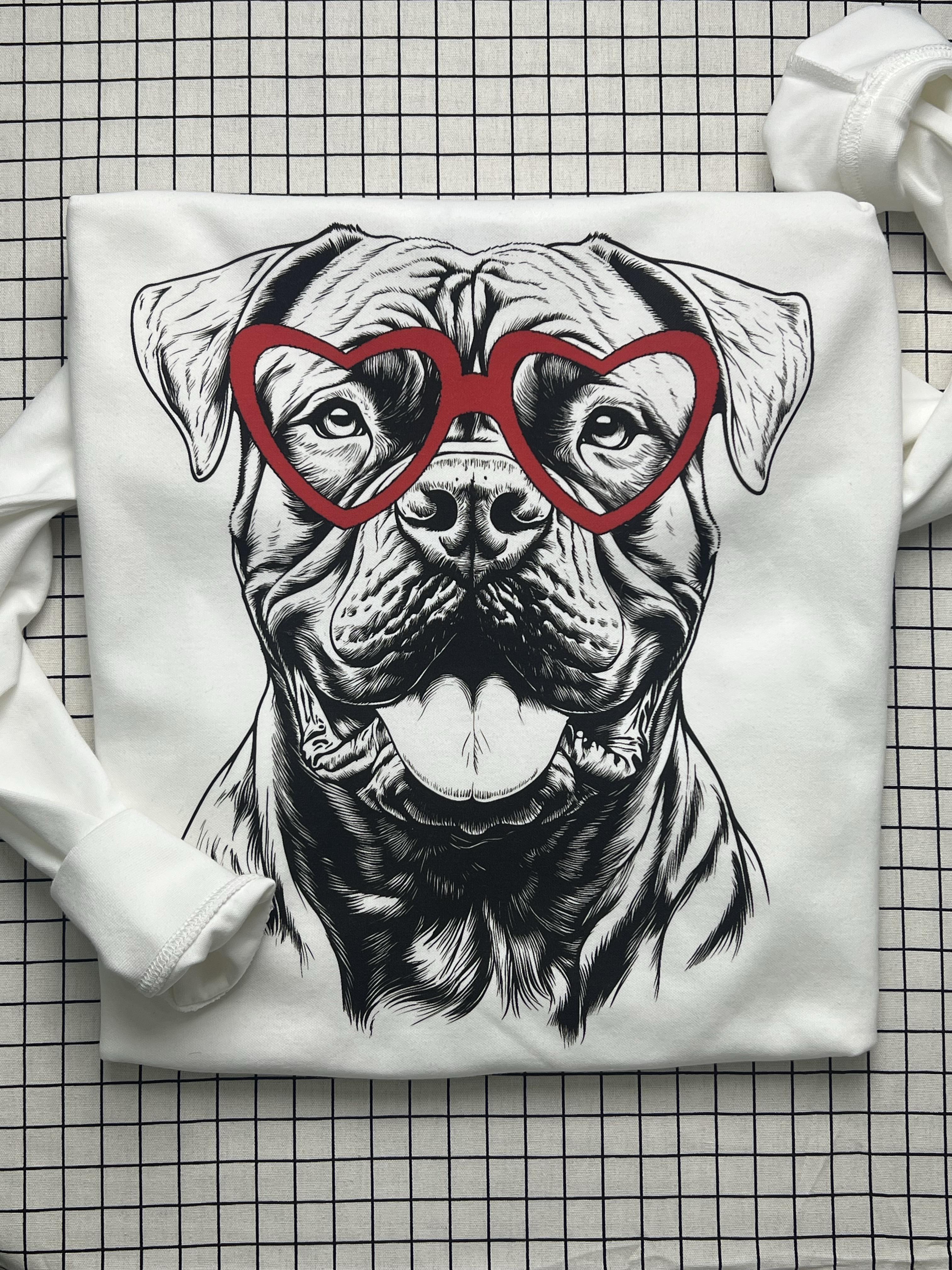 XL-3XL Cute Dog with Red Heart Glasses Sweatshirt Soft Cotton Hoodie for Pet Lovers Fun Graphic Casual Everyday Wear XL-3XL Cute Dog with Red Heart Glasses Sweatshirt Soft Cotton Hoodie for Pet Lovers Fun Graphic Casual Everyday Wear