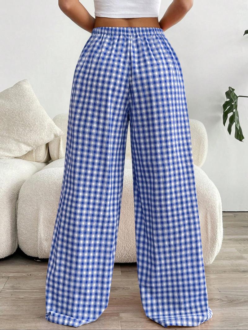 Women's Plaid Print Pants, Casual Comfy Trousers for Summer, Women's Bottoms for Daily Wear, Loungewear