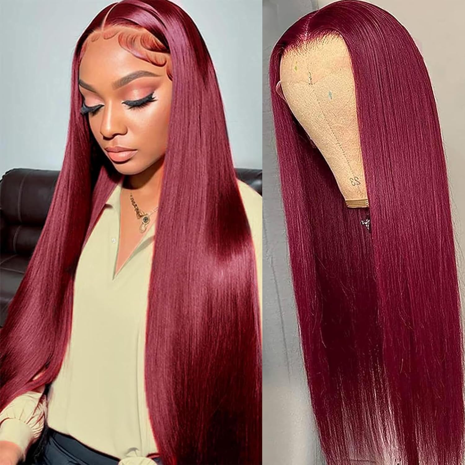 Bling Hair 99J Burgundy Lace Front Wigs Straight 13x6 13x4 HD Transparent Lace Frontal Wigs Human Hair 180% Density Pre Plucked With Baby Hair 99J Body Wave Colored Lace Front Hair Wigs For Women