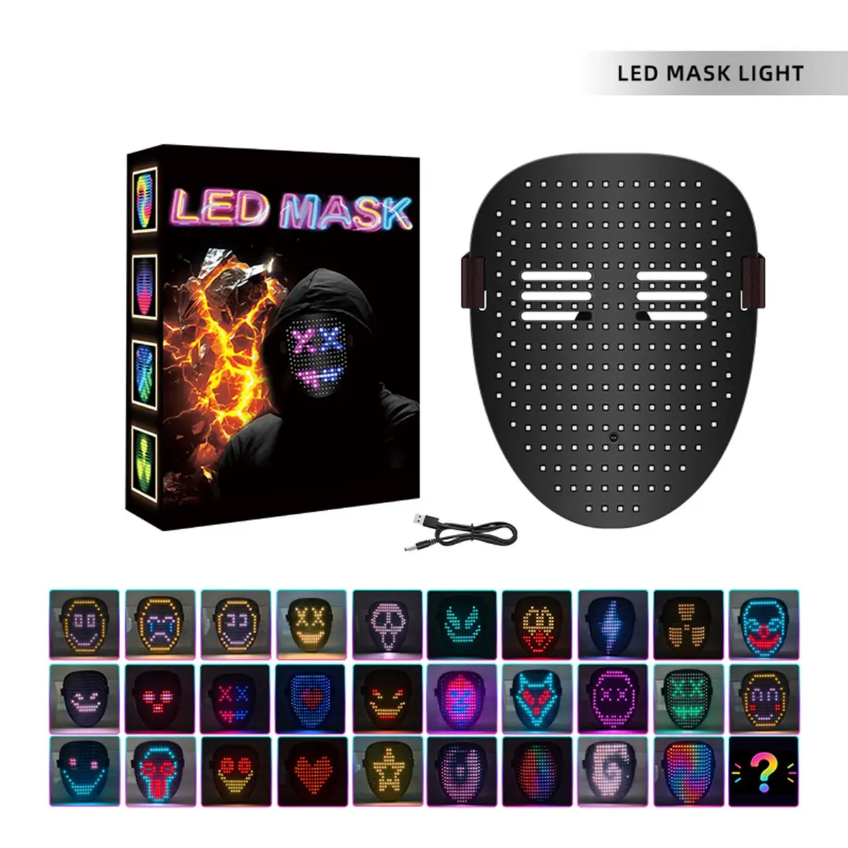 Glowing LED Mask, Trendy Decorative Mask Light, Smart Gesture Interaction, Multiple Patterns, Adjustable Elastic Headband, Perfect for Concerts and Cosplay
