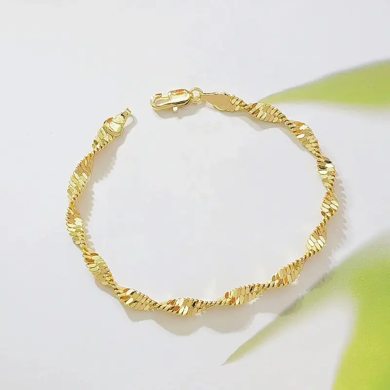 [WER21]14K Gold Plated Twisted Herringbone Bracelet for Women, Dainty Sparkling Twist Snake Chain Bracelet, Trendy Stackable Gold Jewelry Gift for Her