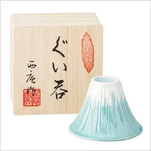 Japanese Mount Fuji Design Porcelain Sake Cup for Wine Soju Ochoko Gifts (Snow Fuji, 1 Ochoko)