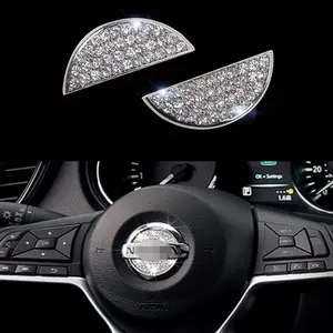 Crystal Rhinestone Steering Wheel Logo Emblem Cover for Nissan - Self-Adhesive Diamond Decoration, Car Interior Accessory, Bling Badge Styling Trim