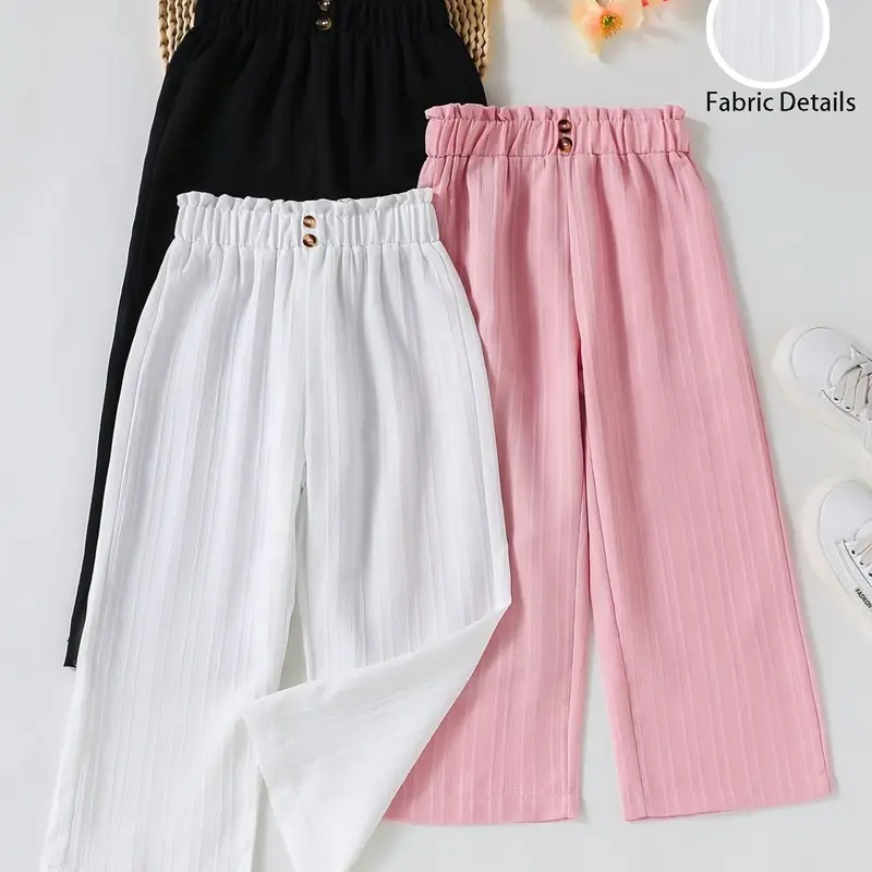 3-Pack Girls' Casual Comfortable Wide-Leg Loose Legged Pants, Perfect for Spring Summer Fashion, Ideal for Both Seasons, Trendy and Stylish