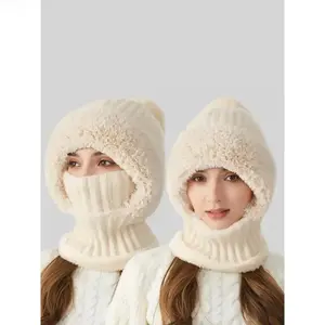 Women's Thermal Insulated Beanie Hat, Soft Thick Wool Knit Pom Pom Beanie with Heart Design for Cold Weather Daily Wear
