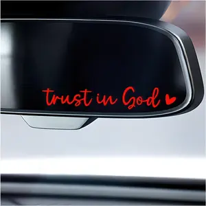 2 PCS Trust in God Mirror Sticker, Christian Self-Adhesive Car Rearview Mirror Decal with Heart, Waterproof Religious Sticker Affirmation Decal for Cars Trucks SUVs (Red)