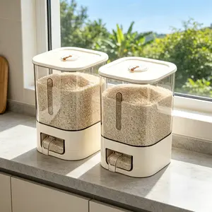 14/25LBS Rice Dispenser, Large Grain Container Storage with Lid Measuring Cylinder,Airtight Food Storage Containers,Reusable, Insect & Moisture Proof,for kitchen organizations and pantries, containing dry grains