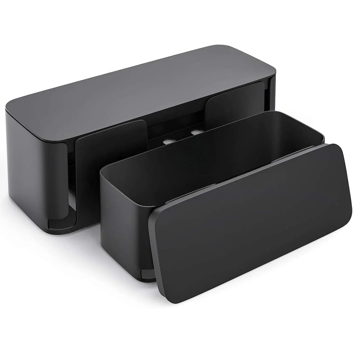 2 Pack Cable Management Box, Pet Friendly Cable Box Organizer for Home & Office, Child-Proof Floor Cord Cover, Cord Management and Cord Hider, Black