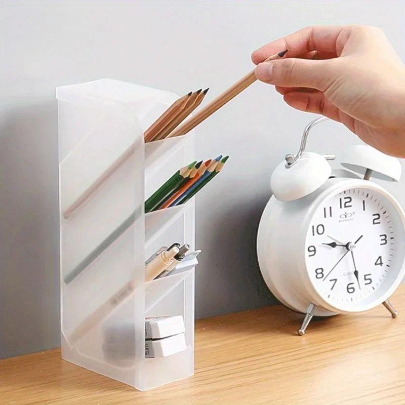 Desk Pen Holder, 1 Count Multi-functional Plastic Stationery Storage Box, Desk Organizer for Home Office School Student Teacher, Desk Organizer Tidy