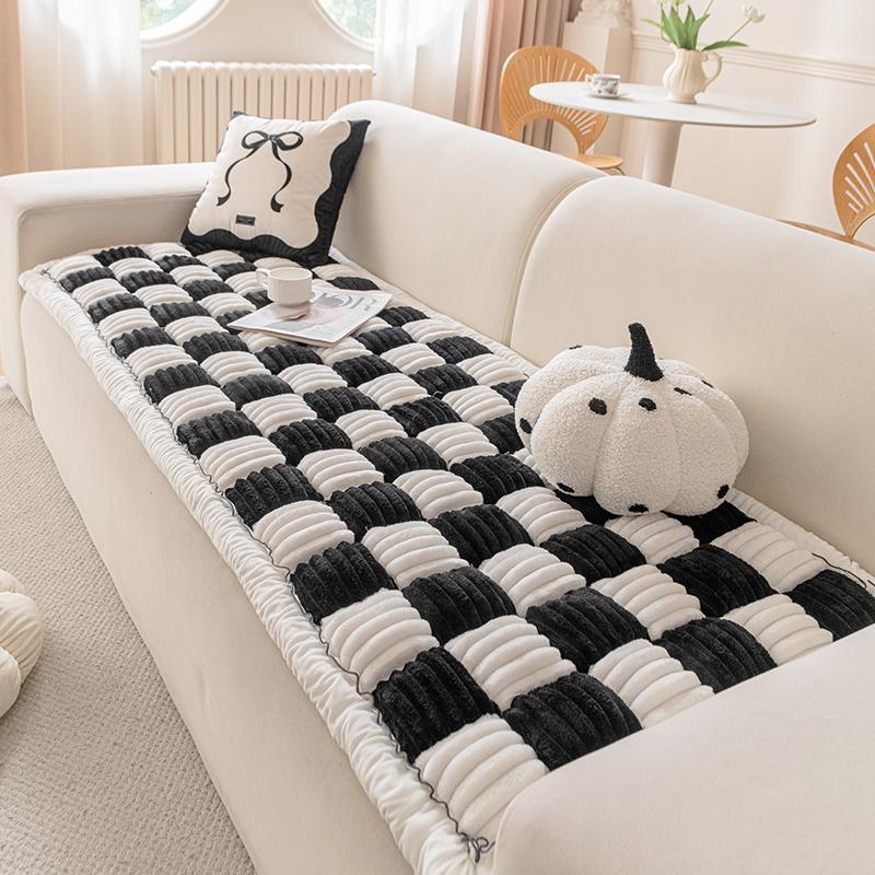 Plaid Pattern Sofa Cover, 1 Count Soft Comfortable Sofa Mat, Multipurpose Couch Sofa Protector for Home Living Room Dormitory Hotel, Universal Sofa Protector, Sofa Slipcover, Elastic Sofa Slipcover