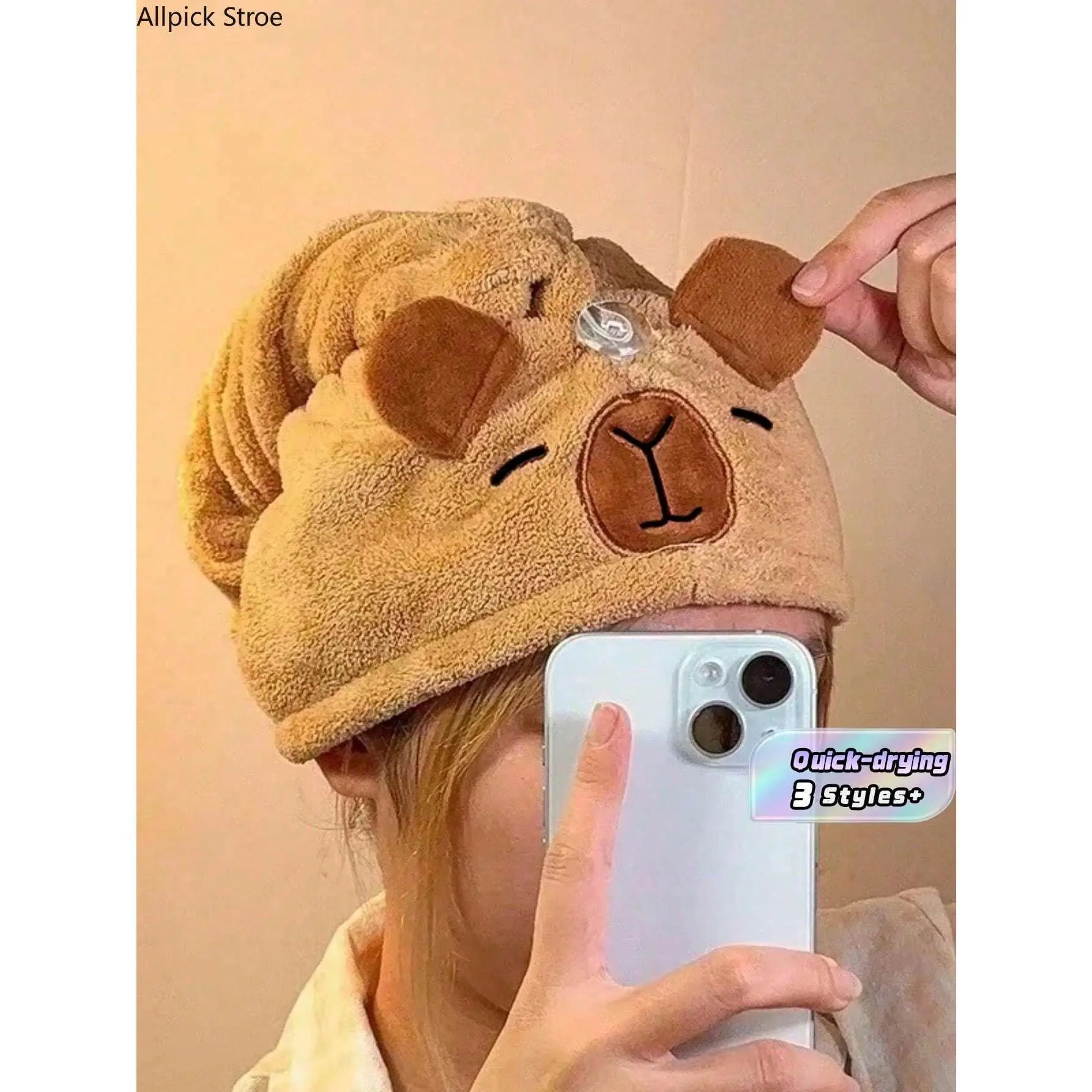 Cute Capybara Hair Towel for Women, Plush Coral Velvet Turban, Water Absorbent and Quick-Drying Bathroom Accessory, Plush Velvet, Dry Hair Fast, C, Adult, Capybara Design, Animal Face, Coral Fleece, Velvet Plush