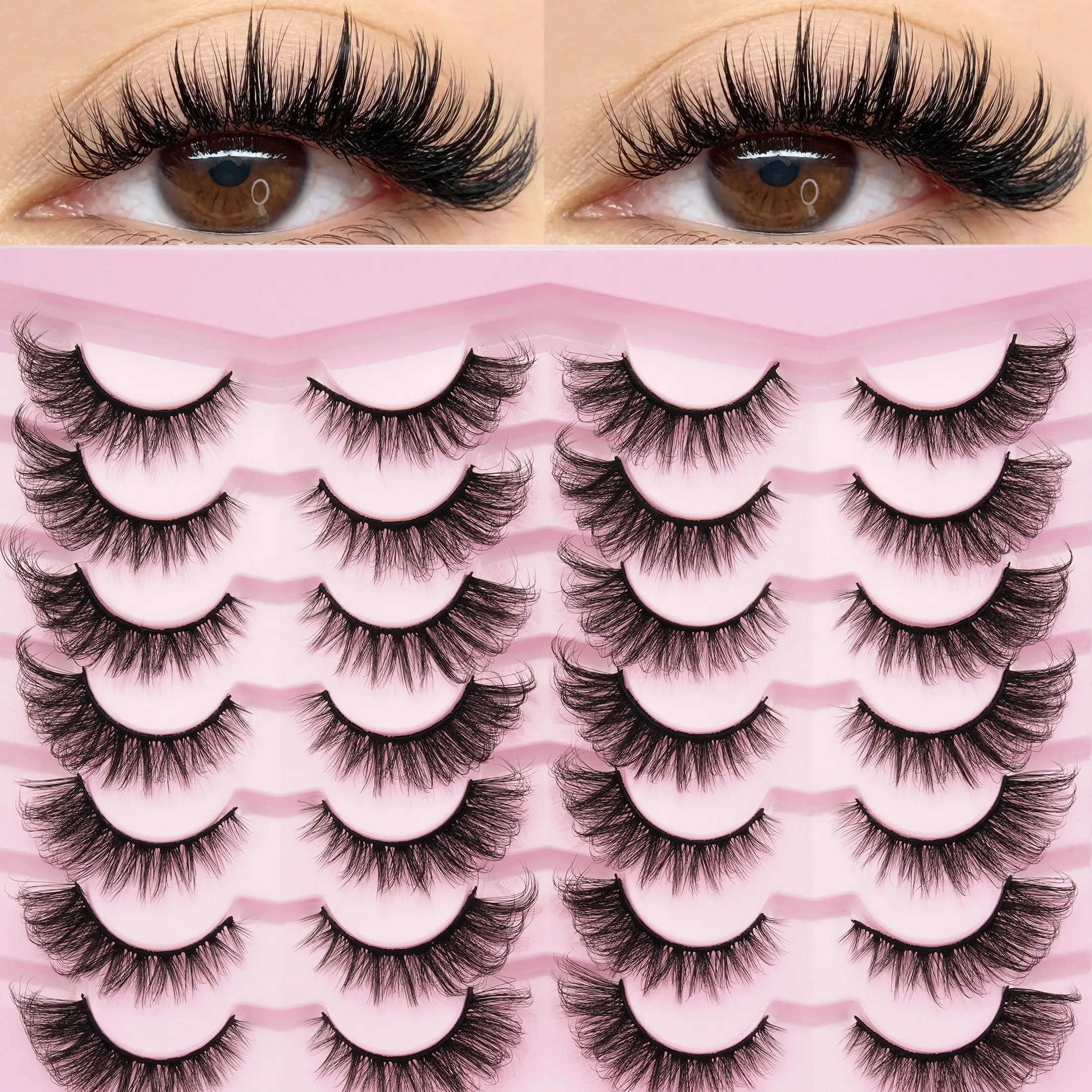 14 Pairs Natural D Curl Russian False Eyelashes, Crossed Eye Tail Extension, Synthetic 3D Fox Fur, Cat Eye Elegant False Lashes, Enhance Eyes Naturally