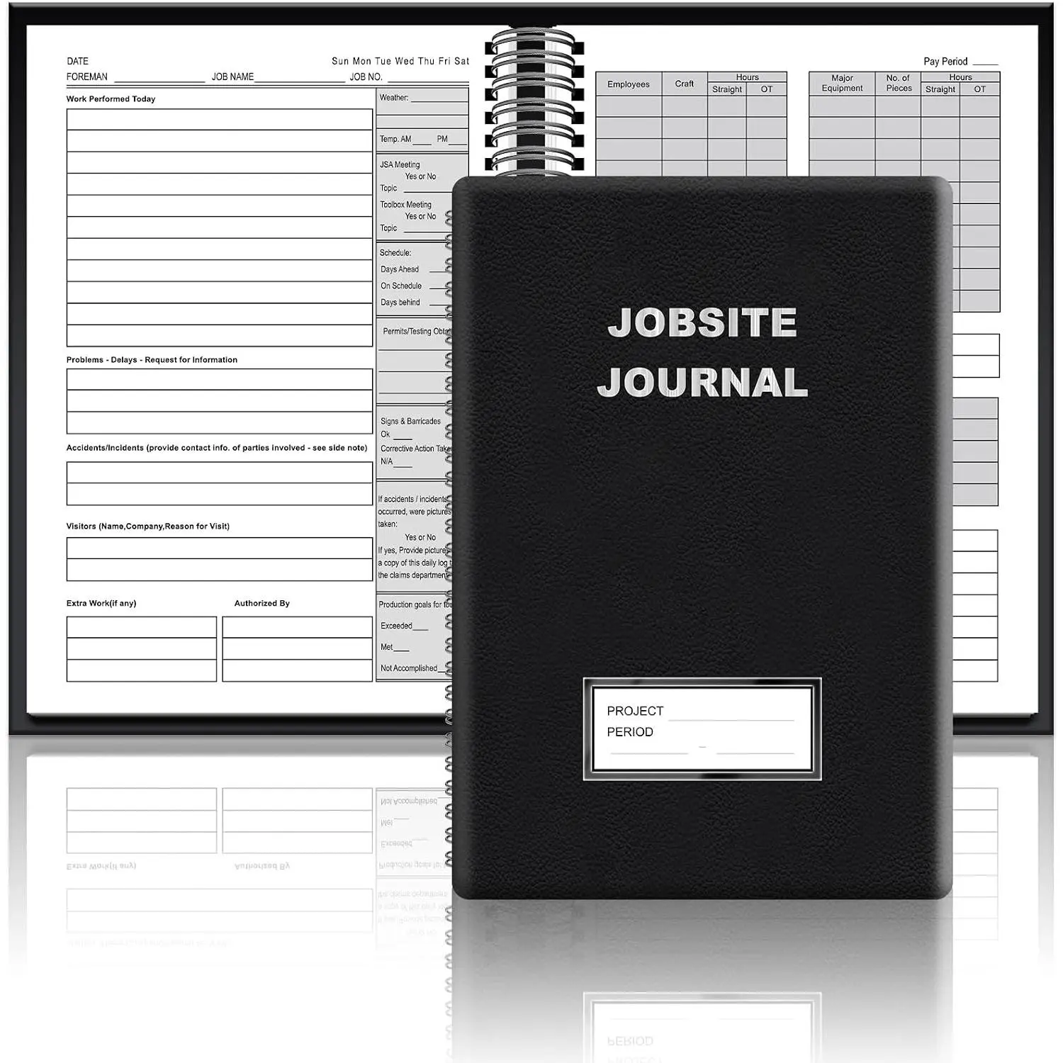 7x10 Inch PU Leather Cover Jobsite Journal - Modern Undated Log Construction Daily Record Planner, Office Stationery Work Project Management Notebook