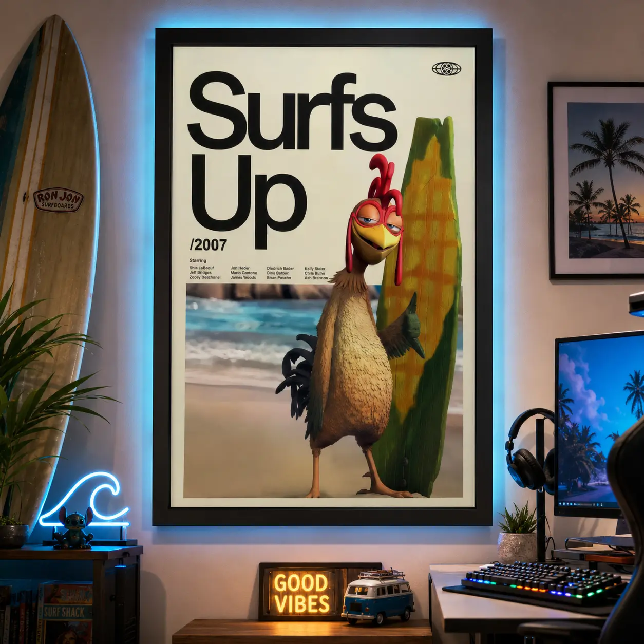 Surfs Up Chicken Joe Print Premium Artwork Film Poster Wall Decor for Room, Canvas Wall Art, Canvas Prints, Framed Canvas, Unframed Canvas, Movie Poster, Funny Wall Art, Bedroom Decor, Living Room Wall Art, Office Decor, Gaming Room Decor, Dorm Room Decor