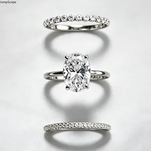 3Pcs Oval Cut Cubic Zirconia Bridal Stackable Ring Set, Gold & Silver Plated Solitaire Engagement Ring + Two Matching Eternity Bands, Dainty Sparkling Three-Piece Wedding Stacking Jewelry for Proposal, Bridal Wear & Romantic Gifting