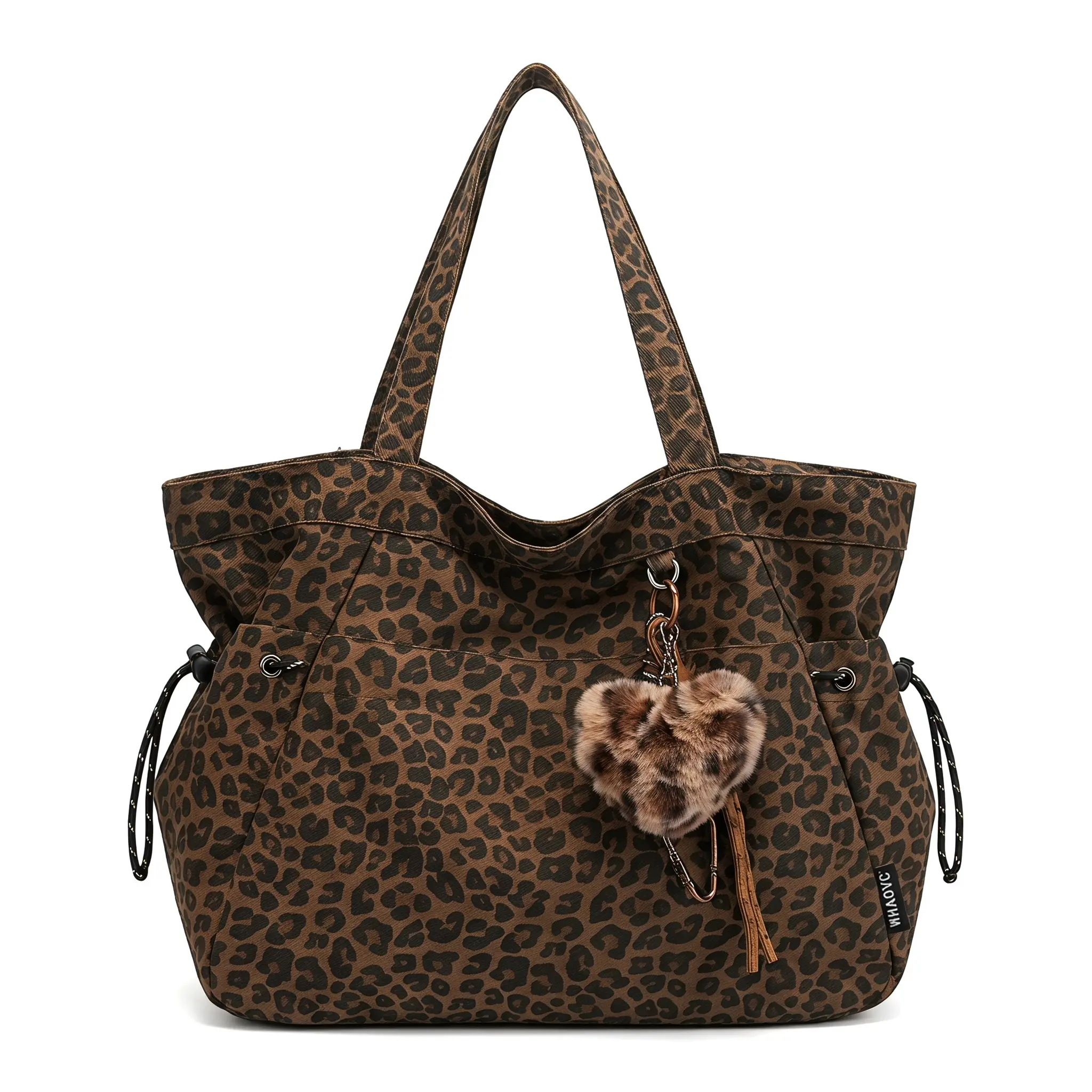 Leopard Print Plush Pendant Bag, Large Capacity Fashion Tote Bag for Work & Daily Use, Versatile Bag, Single Shoulder Crossbody Design, Stylish Bag, High Quality Bag, Fashionable Bags