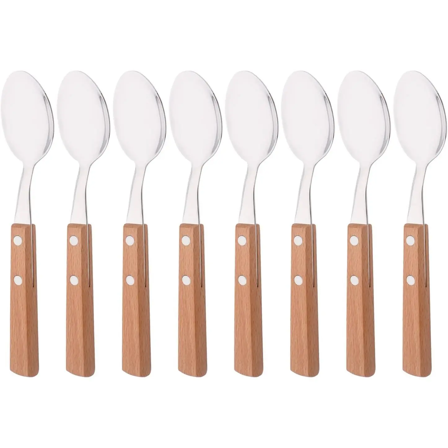 8- Espresso Spoons, 304 Stainless Steel Flatware Set with Wooden Handle, Small Spoons for Dessert, , Appetizer, Coffee, 6.3 inches