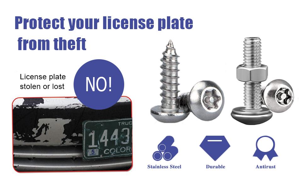 8PCS Anti Theft License Plate Screws, Tamper Resistant Licence Plate Kit, Stainless Steel License Plate Screws for Protection Car License Plates