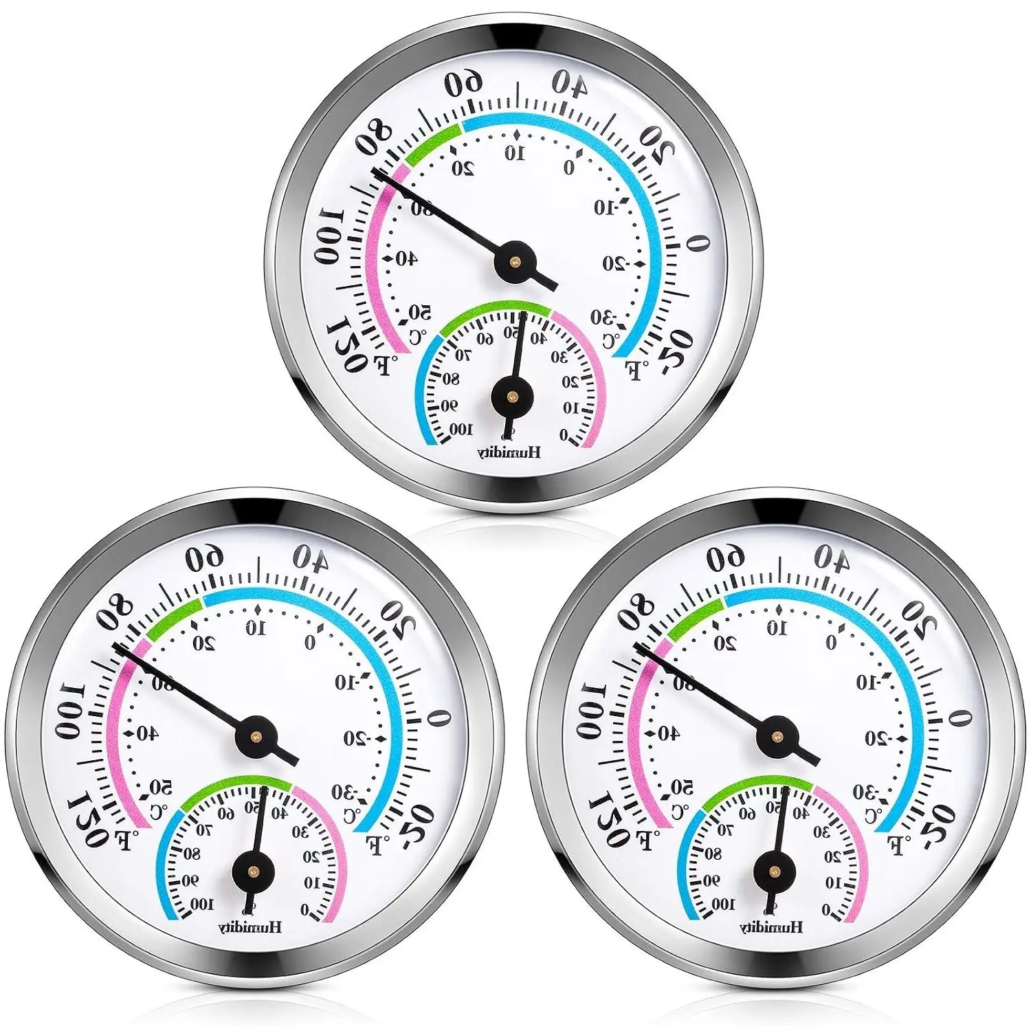 3 Pcs Indoor Outdoor 2 in 1 Mini Thermometer Silver, 2.2 InchGift