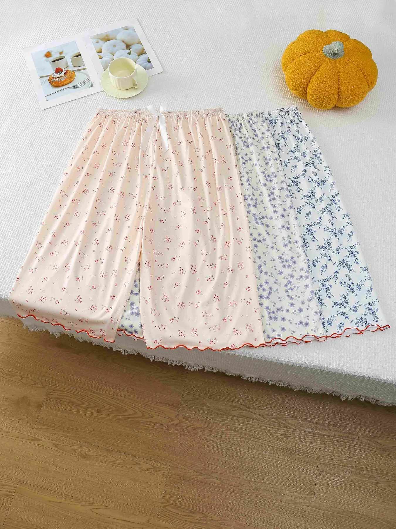3-Pack Summer Sleep Pants Pajamas for Women, Floral Print, Loose-Fit, Casual Loungewear Home Wear, Short-Length, Plus Size, Rolled Hem, Comfortable