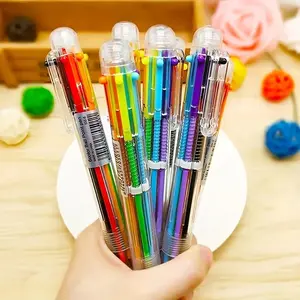 Transparent Six-Color Round Atom Pen, Learning Supplies, Writing Pen, Colorful Marker, Back-To-School Essentials, Office & School Use