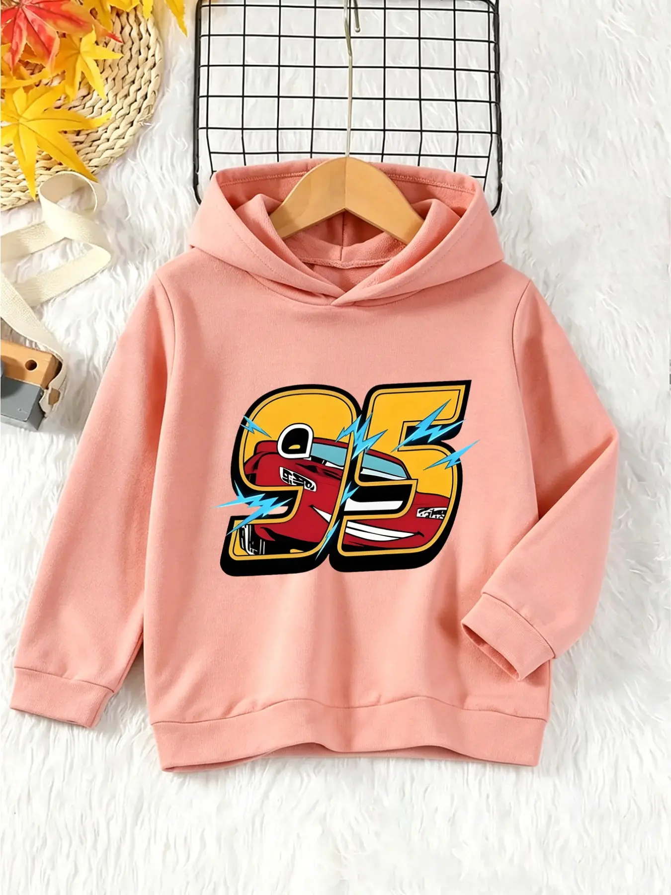 Children's Pullover Hooded Sweatshirt - Classic Racing Animation # Digital 95 Flashy Stylish Cartoon Carriage Print Sweatshirt For Boys And Girls, New Spring-Summer/Winter Style, Suitable For School, Daily Outings, Casual Long-Sleeved Top