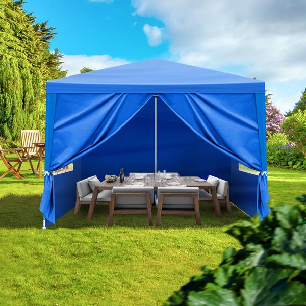 10'x10' Gazebo Waterproof Outdoor Canopy Patio Tent Party Tent for Wedding BBQ Cater Blue Easy Assembly Spacious Versatile High Quality
