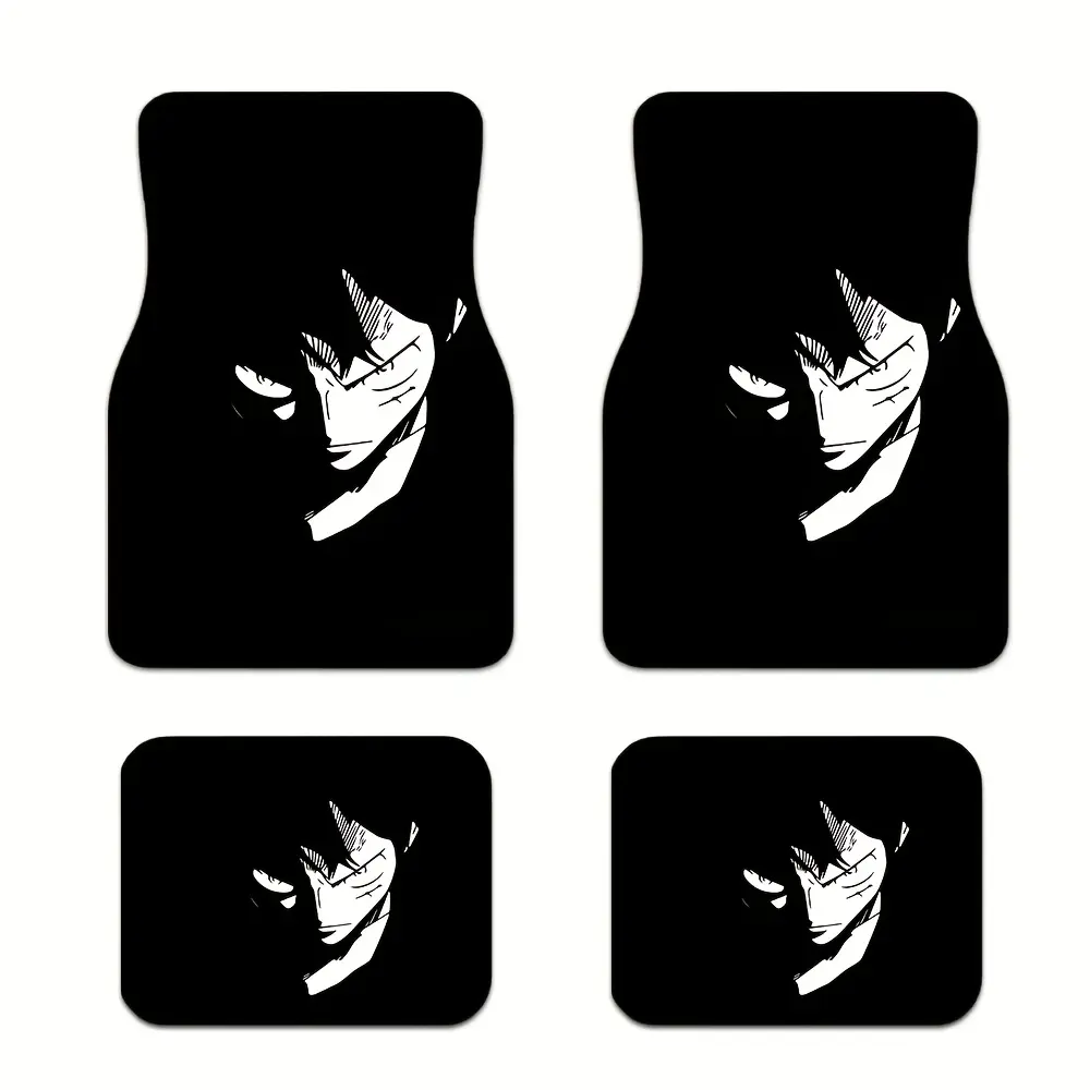 4-Piece Dynamic Anime Main Character Polyester Car Floor Mats, Universal Non-Slip Easy-Clean Design, Fit for Cars-Trucks-SUVs, Ideal Holiday Gift for Loved Ones, Four Piece Set