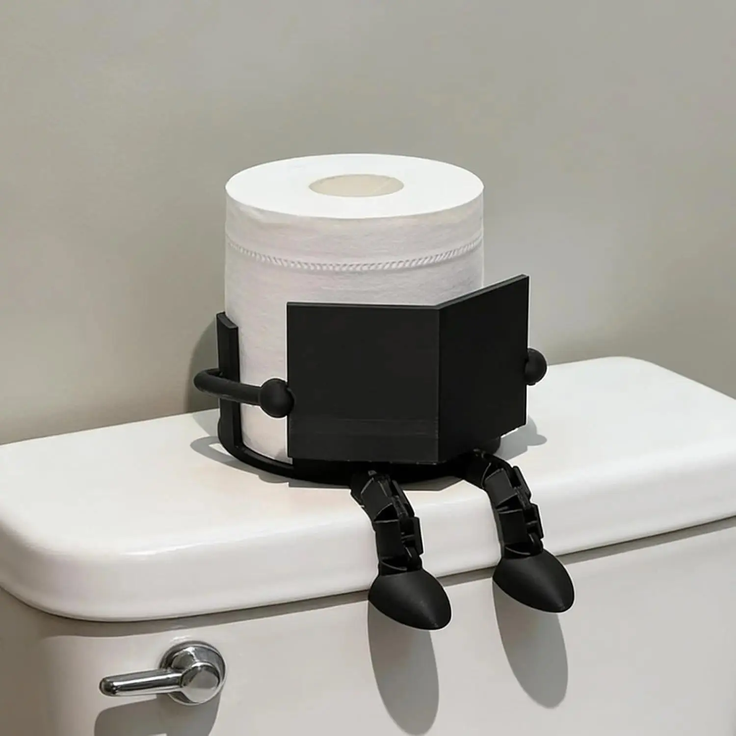 Whimsical 3D Printed Toilet Paper Holder Stand - Unique Reading Companion Figure for Bathroom Decoration, Innovative Hygienic Organizer and Quirky Gift, Synthetic, Practical, Adds Personality, No, Home, Aesthetic Room Decor