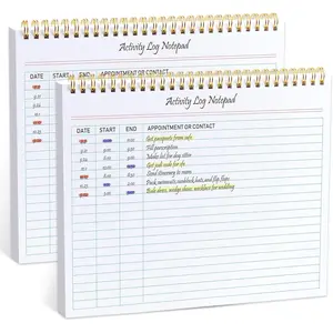Spiral Activity Log Notepad, 2 Pack 8.5 x 11 Inch Thick Paper Hard Backing Spiral Activity Log Book with Checklist for Business Work, Organize Time Spending, Appointment and Contact