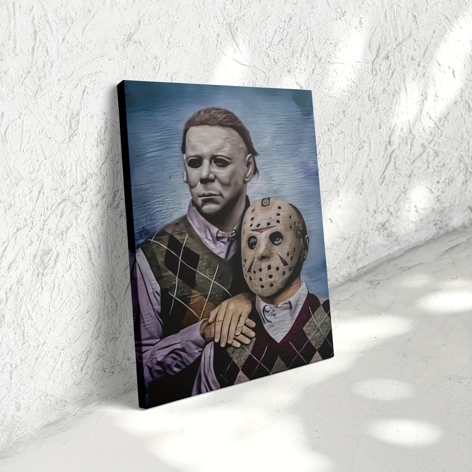 1PC Framed 2D Graphic Design Michael Myers and Jason Voorhees, perfect for home decoration, Framed Wall Art for Home Decor, Living Room, Bedroom, Office, Game Room, Man Cave