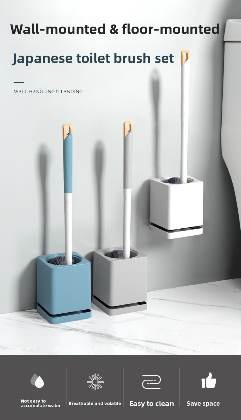 Home-use no-drill toilet brush with base, wall-mounted long-handled toilet brush, high-quality plastic wall-mounted toilet brush
