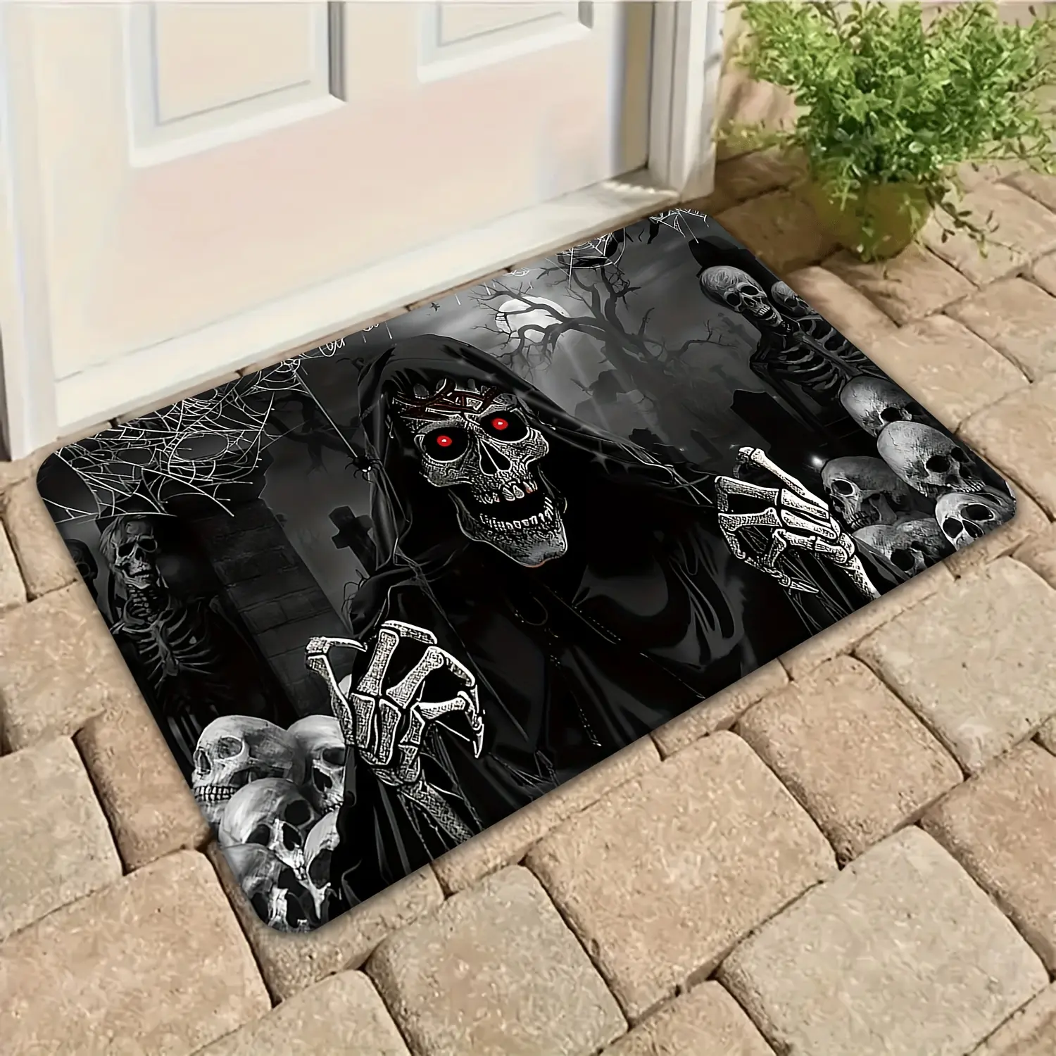 Non-Slip Mat, Horror-Themed Skull Door Mat, Machine Washable And Colorfast, Suitable for Kitchen, Dining Room, Hallway, Bathroom, Bedroom, Study, Computer Room, Indoor And Outdoor Entrances, Welcome Mat, Home Decor