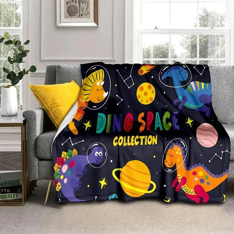 Dinosaur Space Flannel Blanket Cute Dino Galaxy Throw for Bedroom, Picnic, Office and Travel