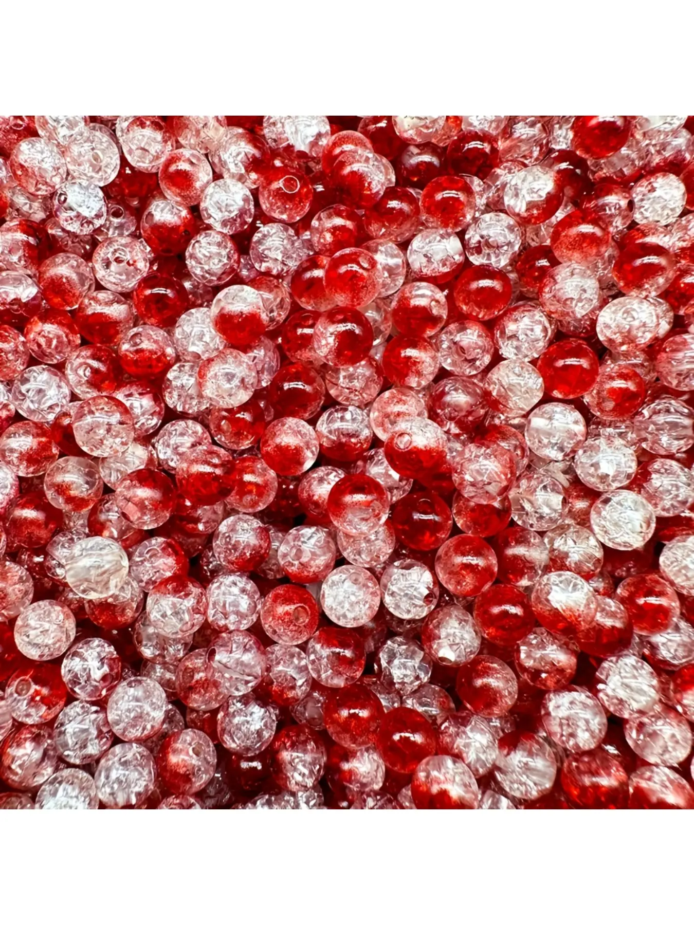 8mm 100pcs Red and White Cracked Beads, Acrylic Beads, Spacer Beads, Decorations, Pendants, Jewelry Beads, Beads for Jewelry Making. Festival Gifts