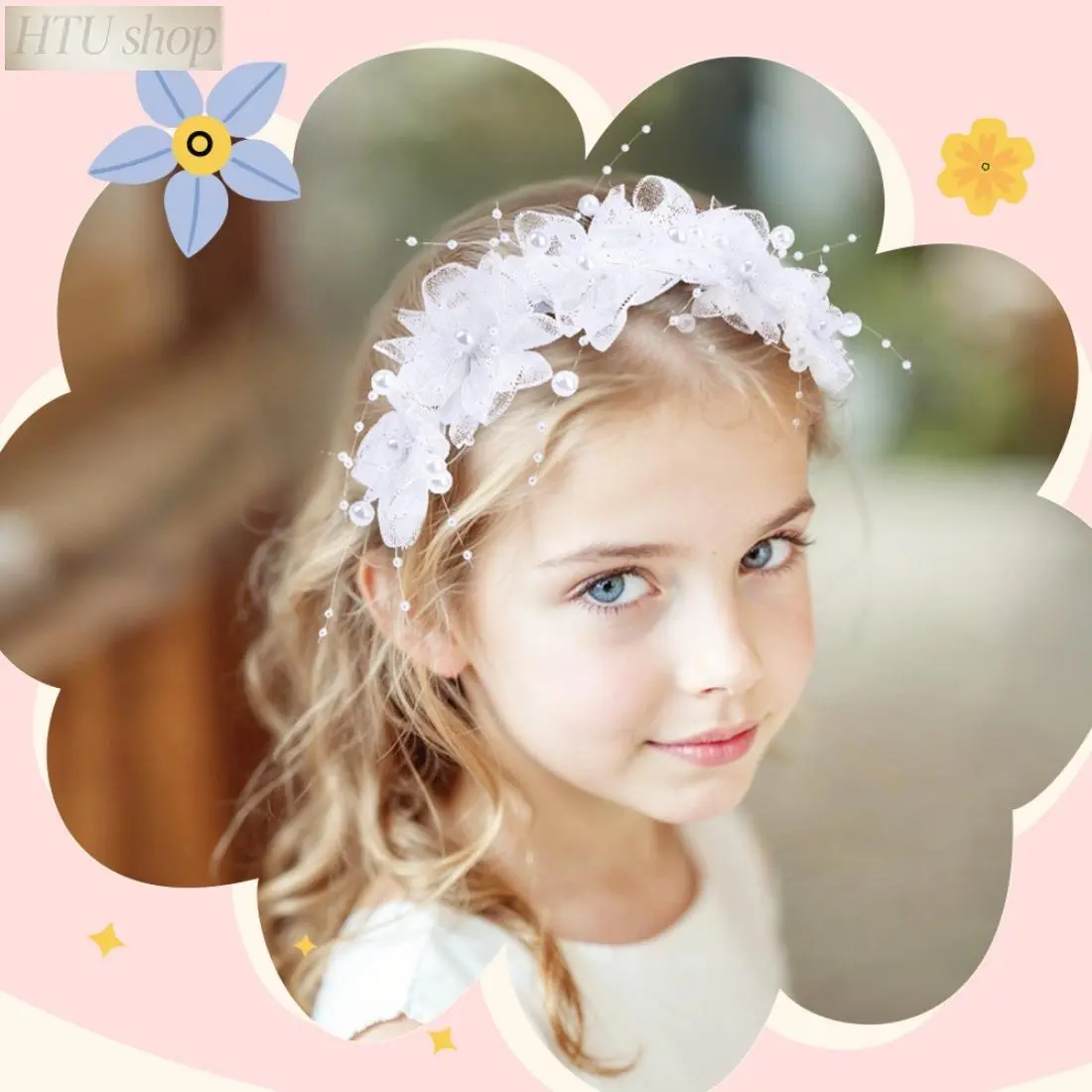 Kids Flower Crown Headband, Girls Floral Hair Accessories, Cute Princess Fairy Wreath Hair Band, Soft Lightweight Elastic Boho Flower Headpiece for Toddlers, Birthday Party, Wedding & Photo Shoot